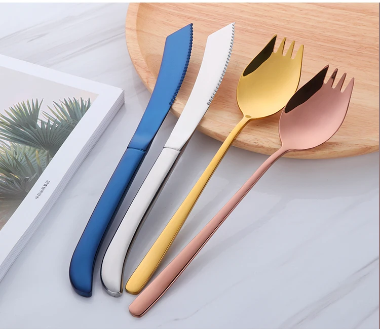 Покупатель звезда нож для стейка и Spork набор столовых приборов из нержавеющей стали стильная посуда ложка Вилка комбинировать золотые столовые приборы обслуживание для 4