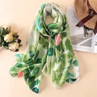 2018 роскошный бренд, женский шелковый шарф, Пляжный платок и Echarpe, Дизайнерские шарфы с принтом зеленых листьев, Женская фотобандана