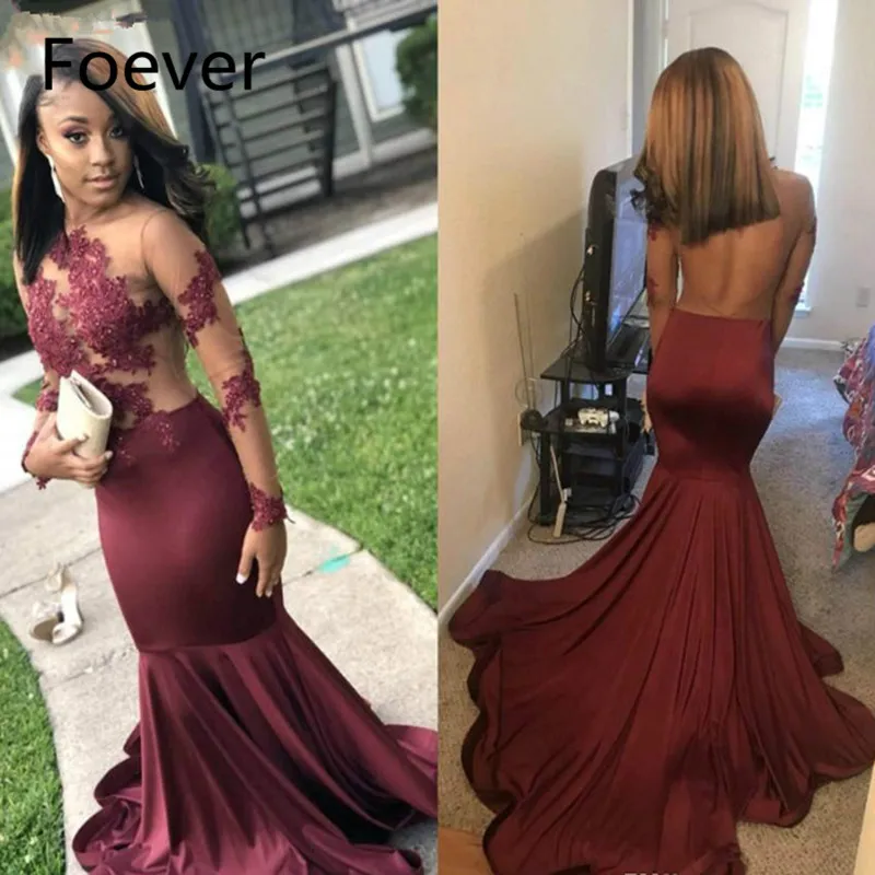 

Sexy Sheer Long Sleeve Prom Dresses 2019 African Black Girls Holidays Graduation Wear Evening Party Gowns Plus Size Custom Made