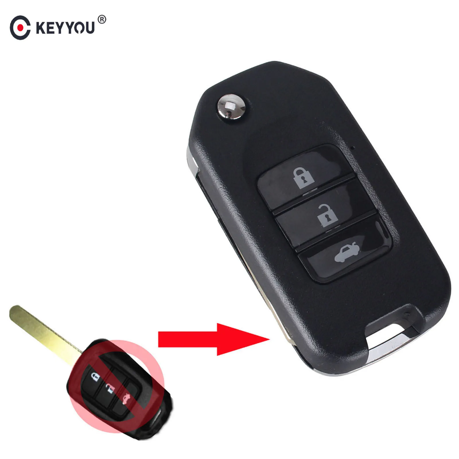Складной модифицированный дистанционный ключ KEYYOU с 3 кнопками для Honda Fit Marina Wisdom XRV