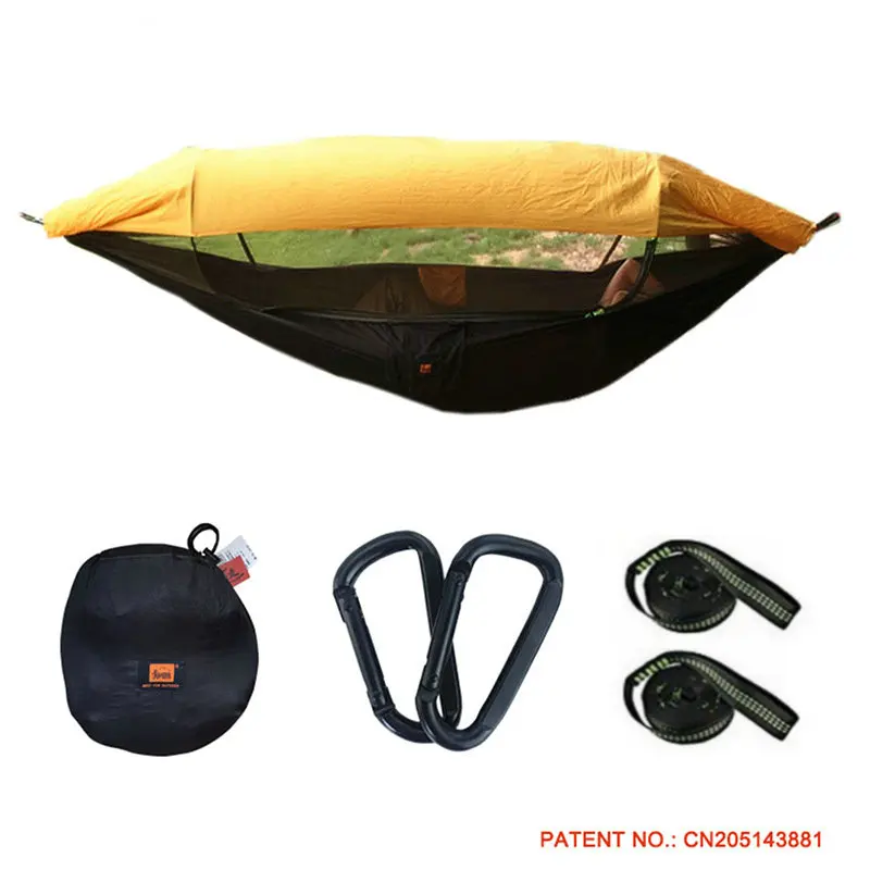 250x120cm yellow 1-2 человека портативный открытый кемпинг гамак с тентом москитная сетка высокая прочность парашют ткань подвесная кровать охота качели - Цвет: 250x120cm yellow
