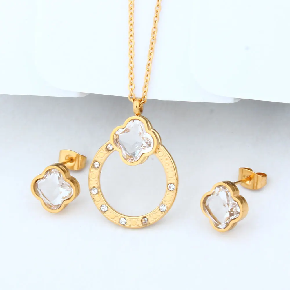 XUANHUA Stainless Steel Jewelry Sets For Women Wedding Crystal Necklace And Earring Gold Colour Plated Bridal | Украшения и