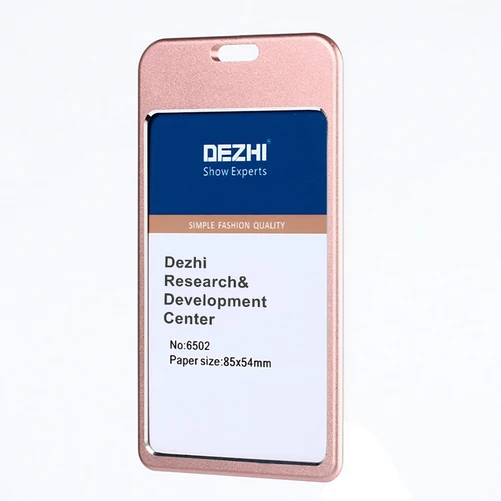 rose gold no lanyard DEZHI роскошный бизнес-держатель для карт из металлического материала, держатель для удостоверения личности с изысканным логотипом на шнурке, Товары для офиса - Цвет: rose gold no lanyard