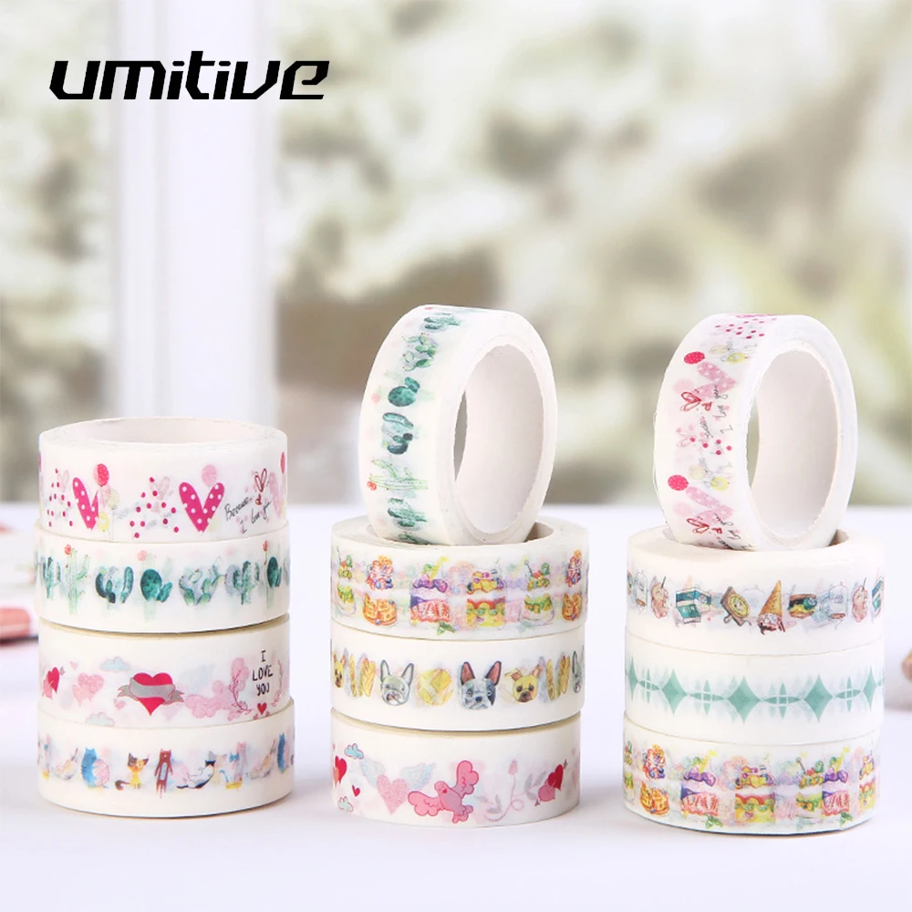 

Umitive 1 pcs 15MM x 6M Washi Tape Animal Flower Japanese Tape Diy Decoration Scrapbooking Sticker Stationery Random Color