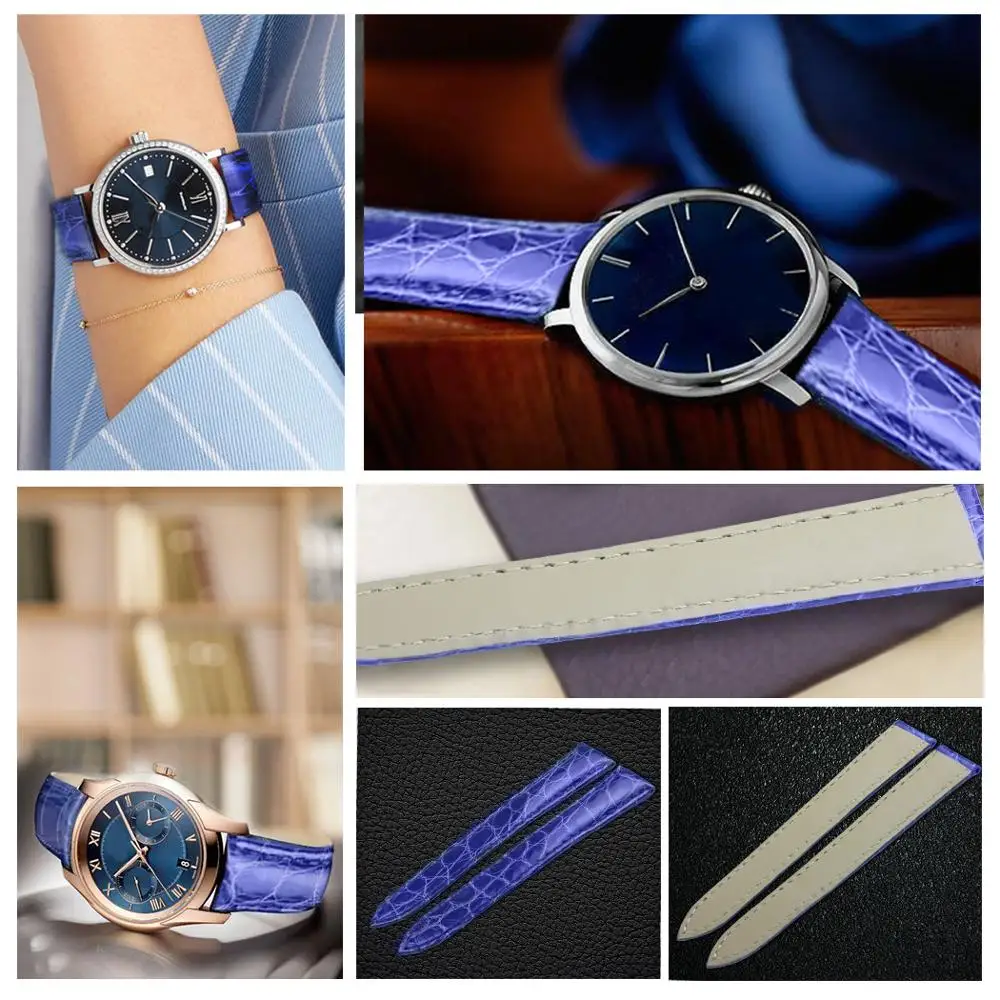 ZLIMSN Blue Real Crocodile Watch Band Size 12mm-26mm Comfortable Leather Lining Make Suitable For Men and Women