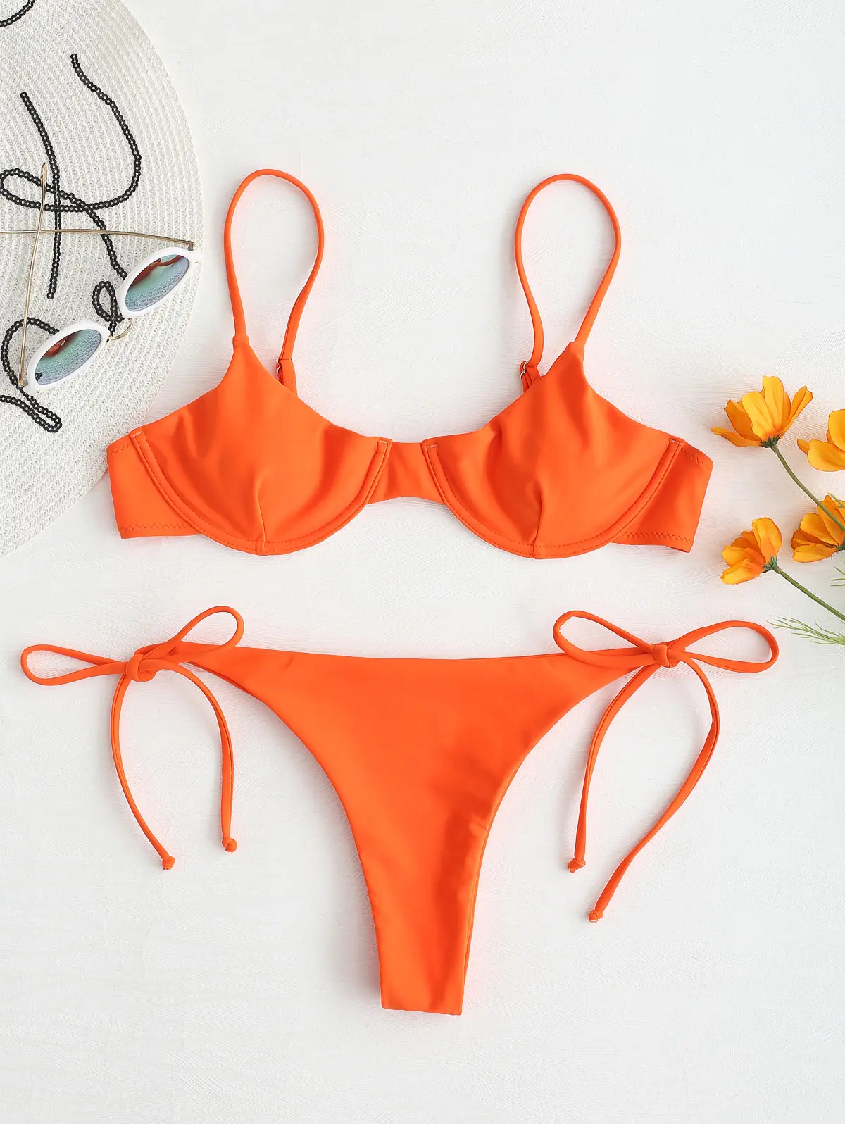 Halloween Orange ZAFUL комплект бикини на тонких бретельках, сексуальные стринги, бикини с завязками сбоку на косточках, бикини с низкой талией, купальник для женщин, купальник для женщин - Цвет: Halloween Orange