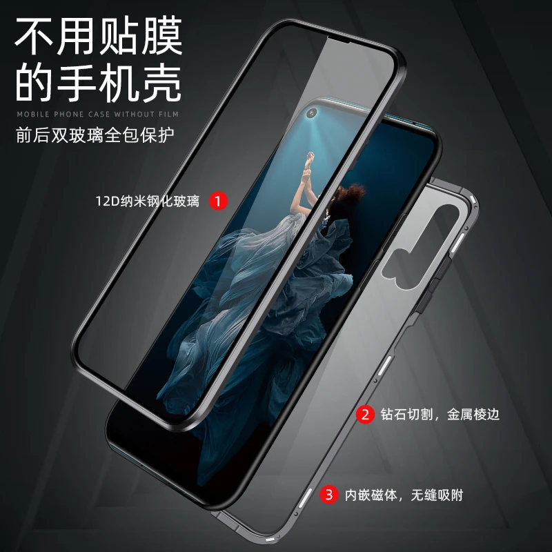 Чехол на весь корпус для huawei honor 20 pro, Магнитный чехол для honor 20i v20, чехол на переднюю и заднюю панель, двойной сторонний металл, стеклянный чехол