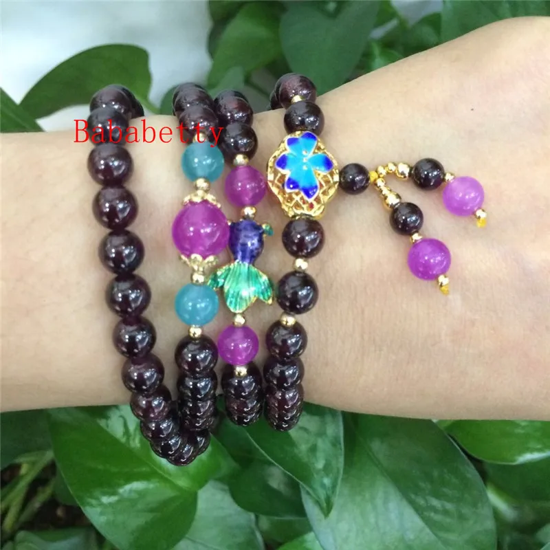 NEW Natural wine red multi-color stone hand-woven bracelet 4 laps 5-6MM Pretty | Bracelets