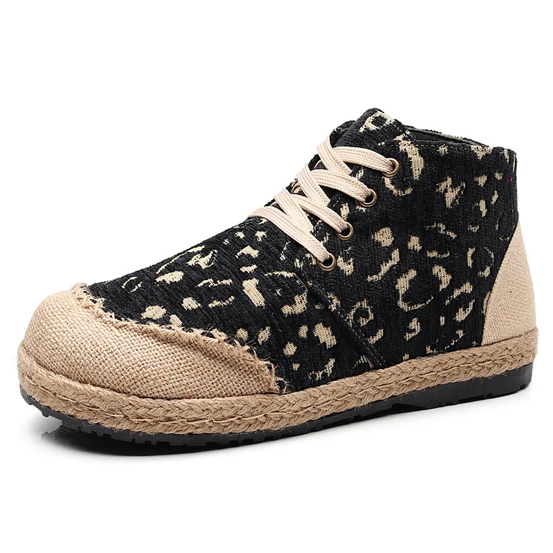 Fashion new leopard print women's shoes round head handmade straw thick-soled in the ancient style Hanfu women. | Обувь
