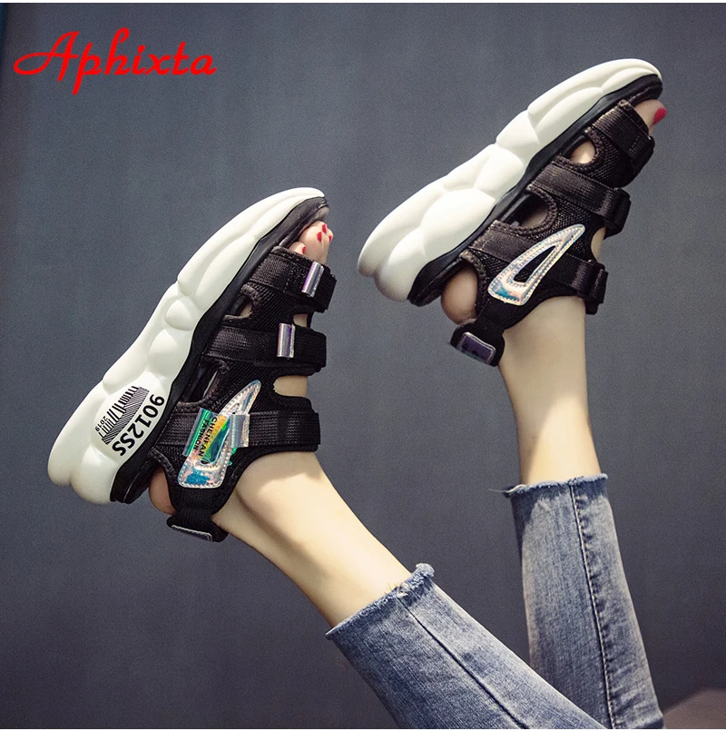 Aphixta Thick Sole Platform Sandals Women Shoes 5cm Wedge High Heels Letters Canvas Summer Yellow Beach Shoes Chunky Sandals