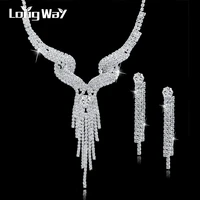 longway new arrival silver color jewellery set luxury women bridal jewelry sets crystal long necklaceearrings set set150011