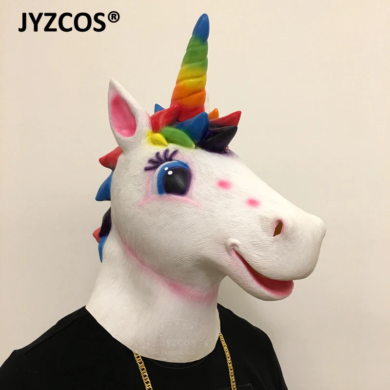 JYZCOS Радужная Лошадь Единорог Маска на все лицо латексная маска шлем костюм
