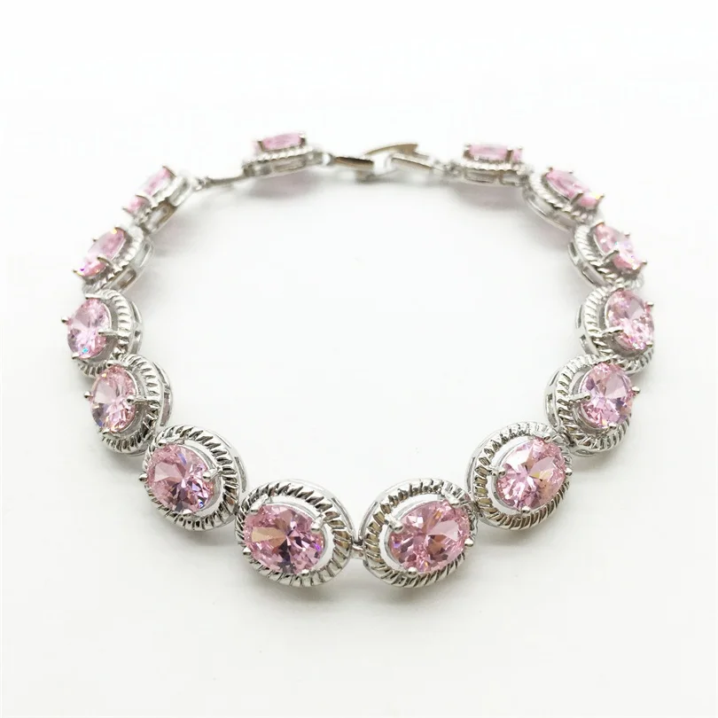 Женский браслет с подвеской розового цвета из белого золота цирконием ААА