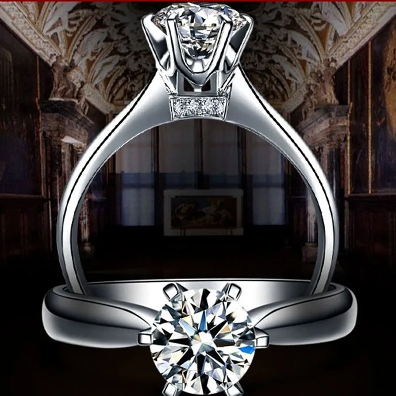 Высокая-конец шесть коготь Корона 925 стерлингов Серебряные кольца для Для женщин