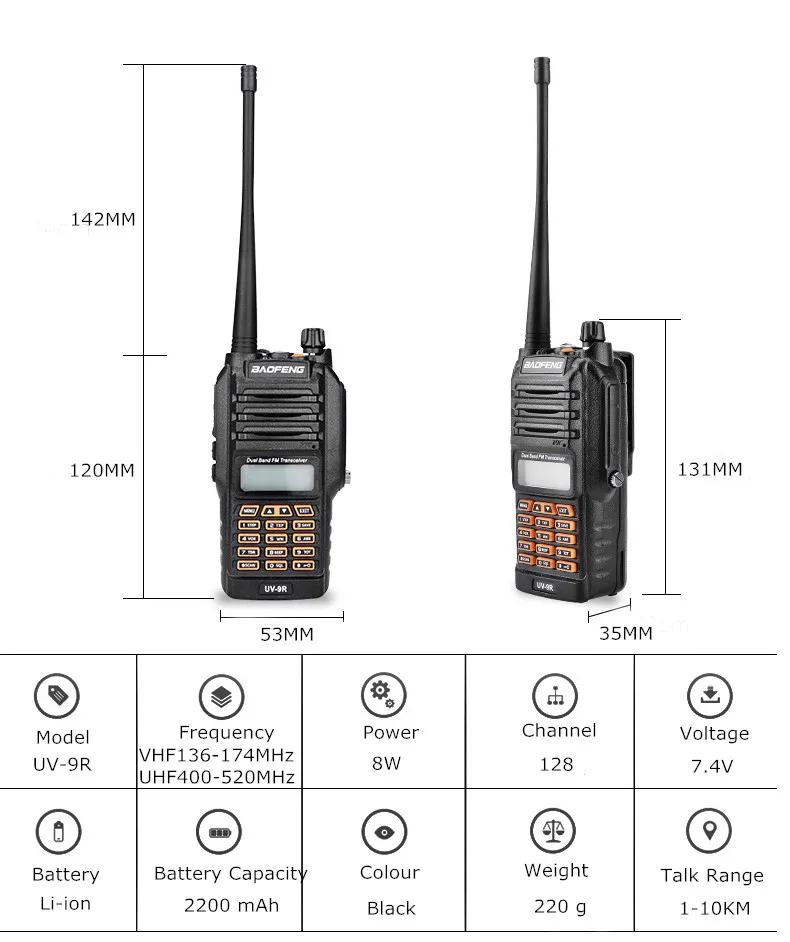 2 шт. UV9r Водонепроницаемая IP67 радиостанция дальнего действия рация Baofeng UV 9R uhf vhf