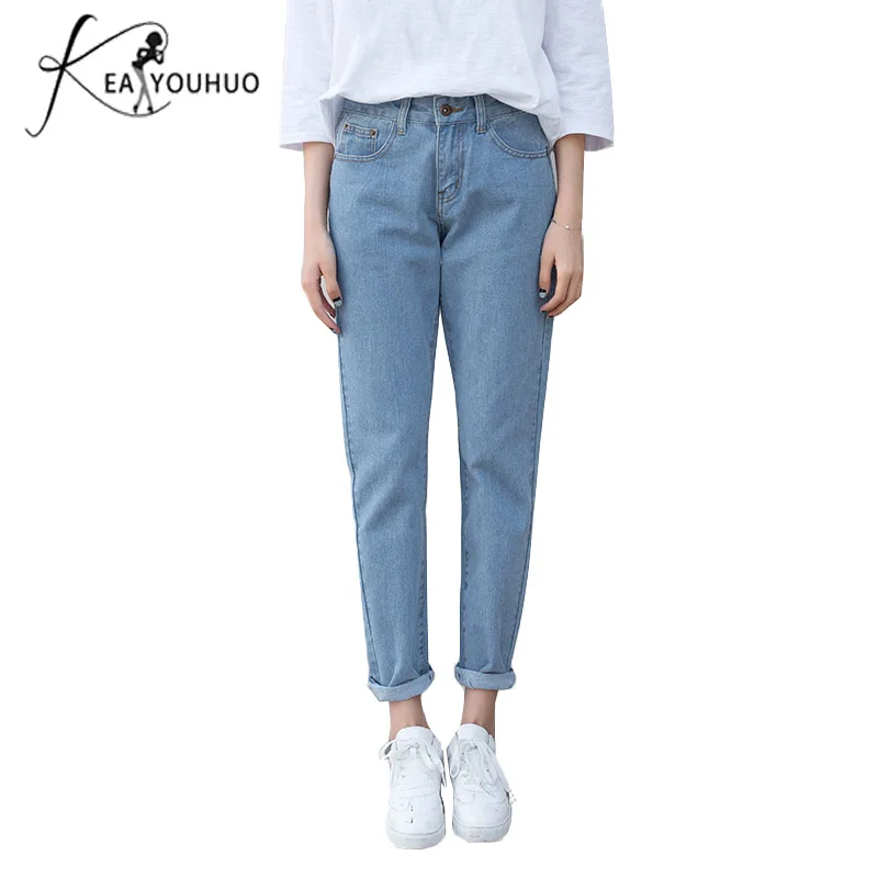 

2020 Long Blue Gray With High Waist Boyfriend Jeans For Women Trousers Vintage Denim Pencil Jeans Woman Pants Loose Jeans Mujer