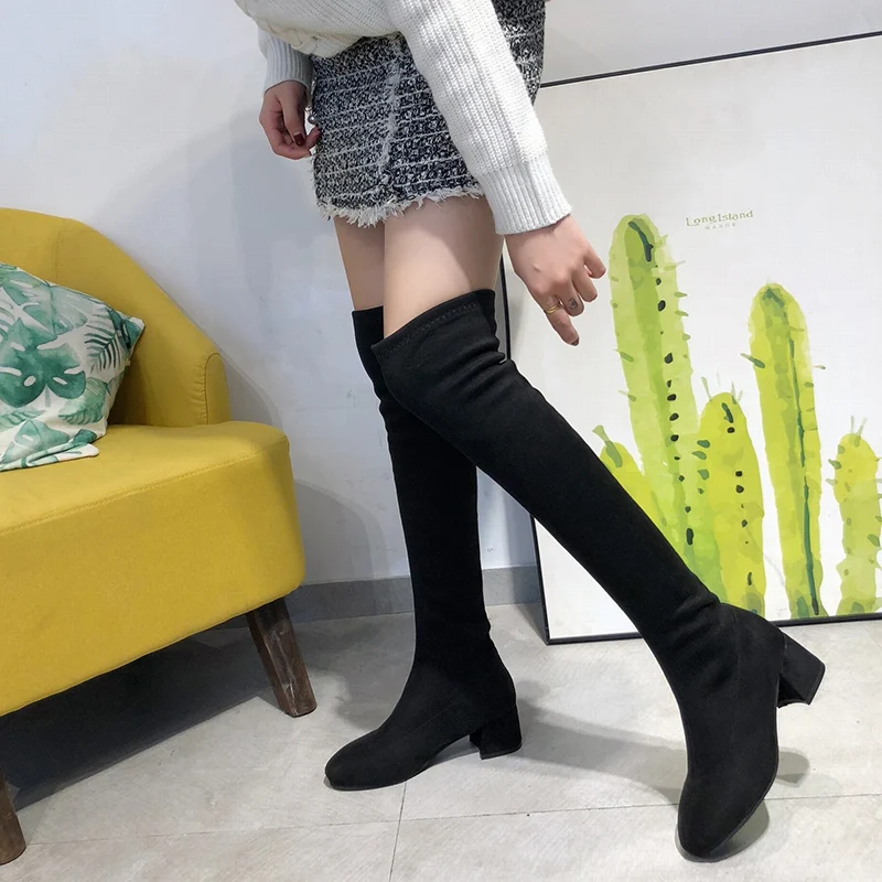 Size35-40 2018 Новый Для женщин ботфорты осень из флока однотонная женская обувь