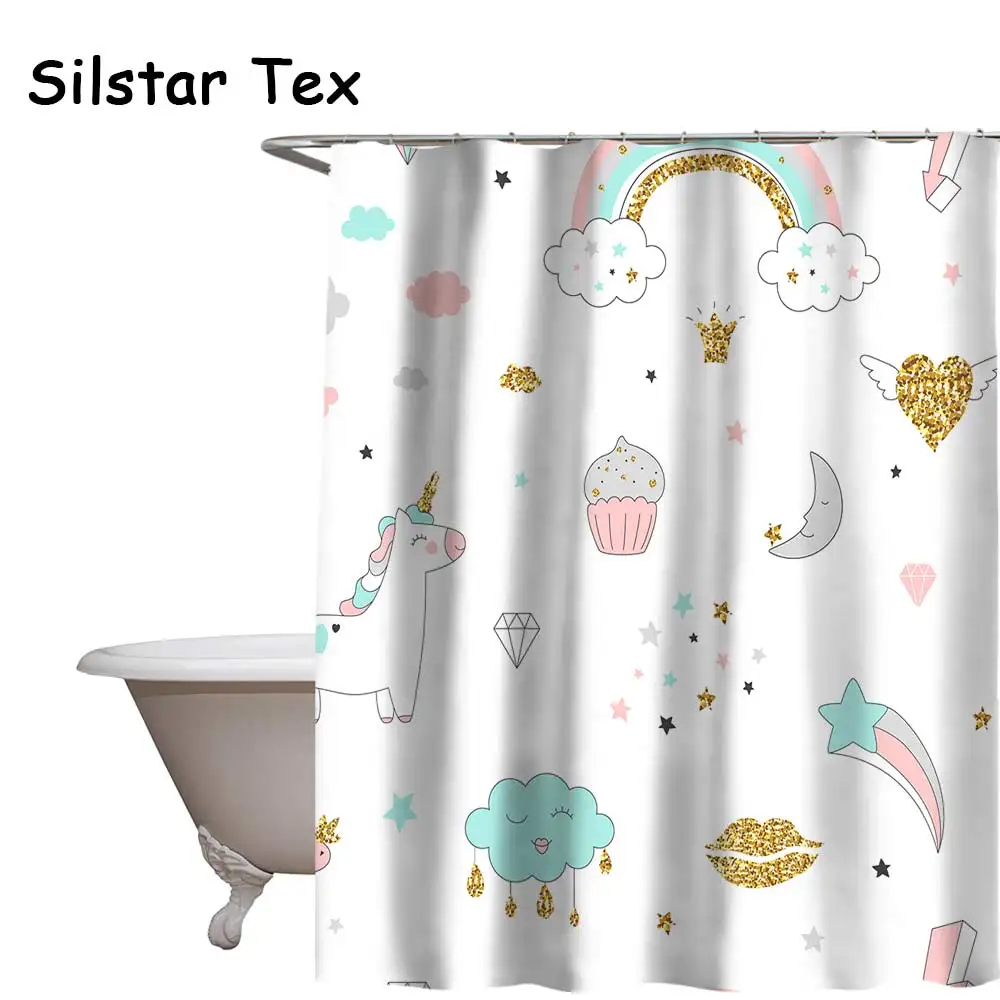 Silstar Tex милый мультфильм Единорог Печатный душевой занавес товары Товары для