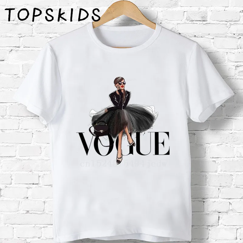 2019 детская Винтажная Футболка Vogue Paris с черным принтом летняя футболка для