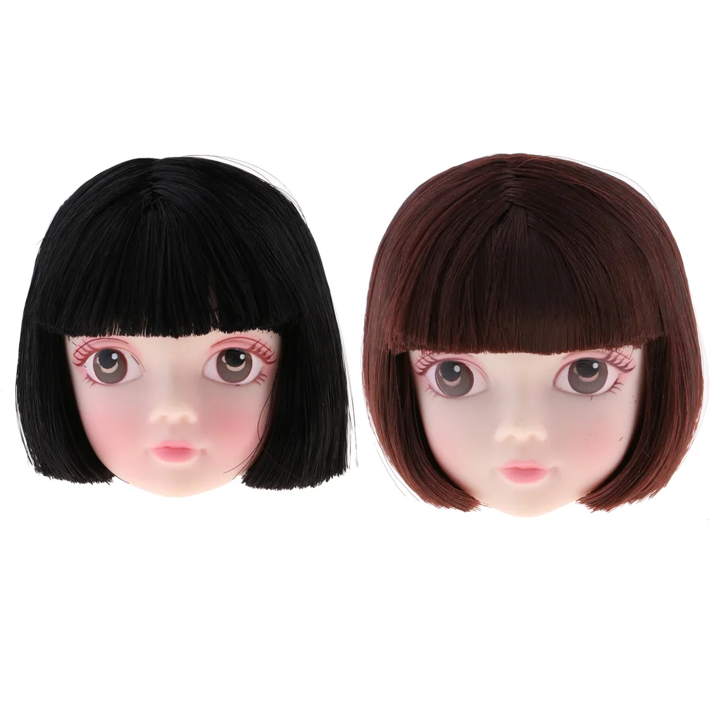 

MagiDeal 2pcs 1/6 Girl Doll Head with Makeup and Wig DIY&Repair Body Part