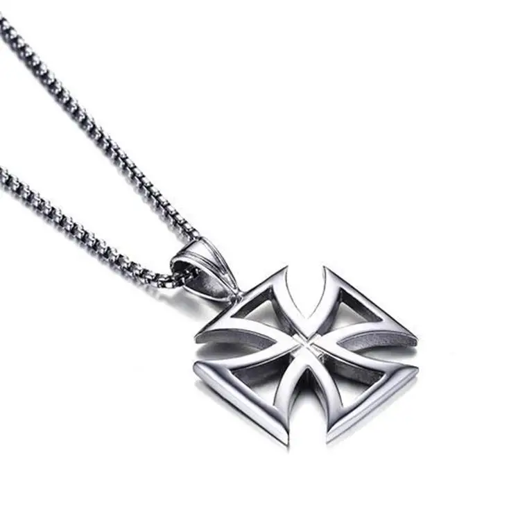 

Mens Necklace Stainless Steel Vintage Hollow Knights Templar Iron Cross Pendant Necklace for Men Biker Maltese Cross Jewelry