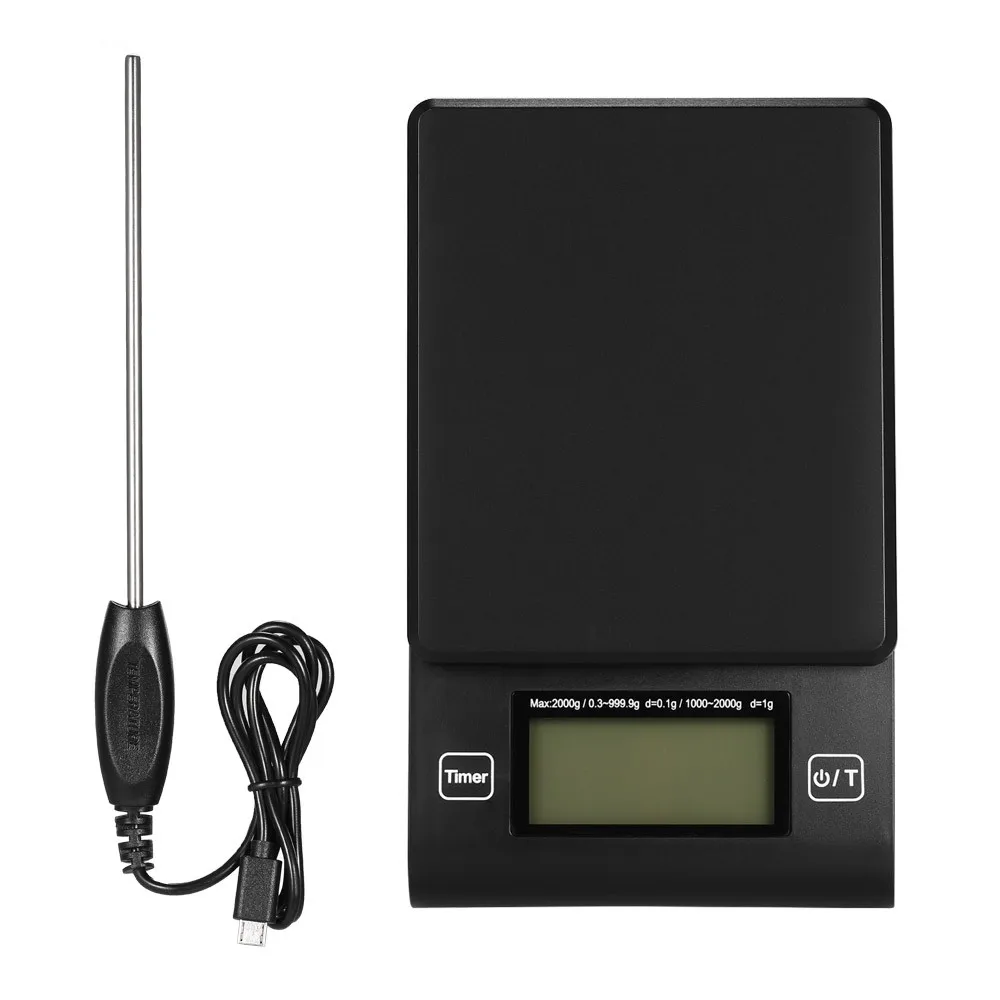 Digital Coffee Scale Multifunction Kitchen Food with Timer Temperature Probe LCD Display Green Backlight 2000g/1g | Дом и сад