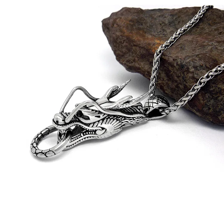 Мода Панк Ювелирные Изделия Зодиака Дракон Кулон Ожерелье Из Нержавеющей стали