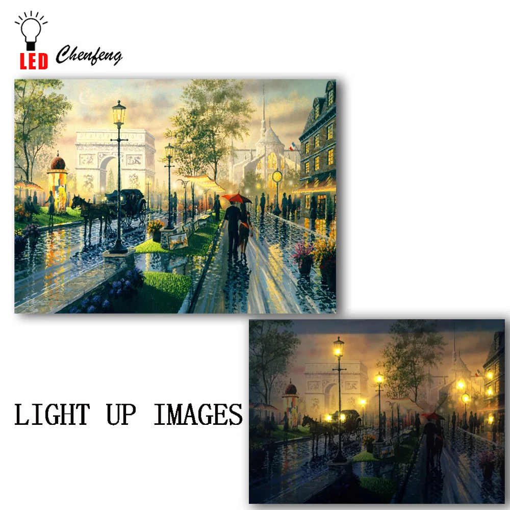 Светящаяся парусиновая печать со светодиодной романтической Парижской уличной