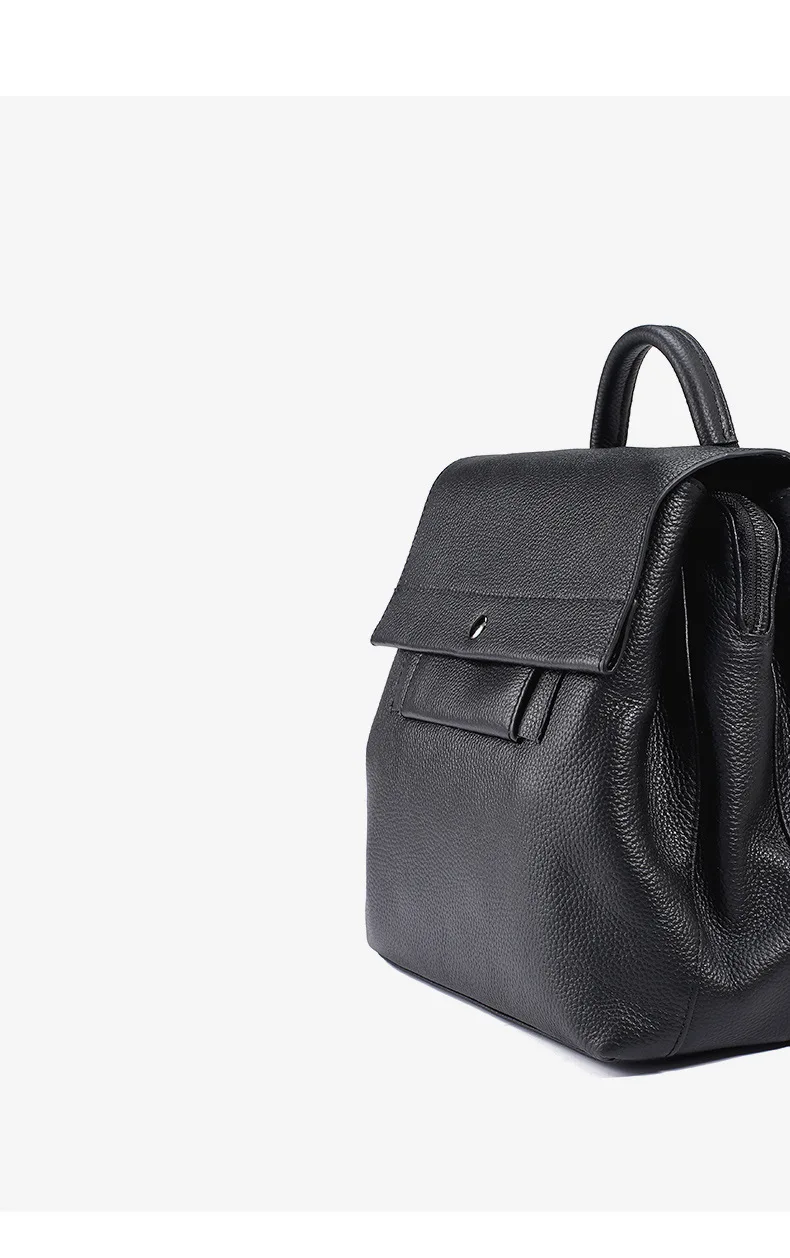 

Genuine Leather Cow Skin Women Big Solid Backpack Multi Pocket School Bag