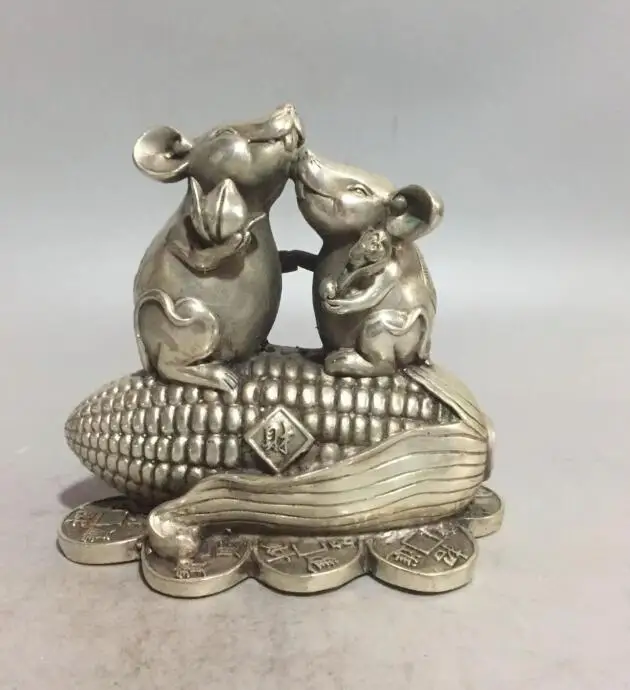 Collectible archaize white copper Two rats eat corn statue | Дом и сад
