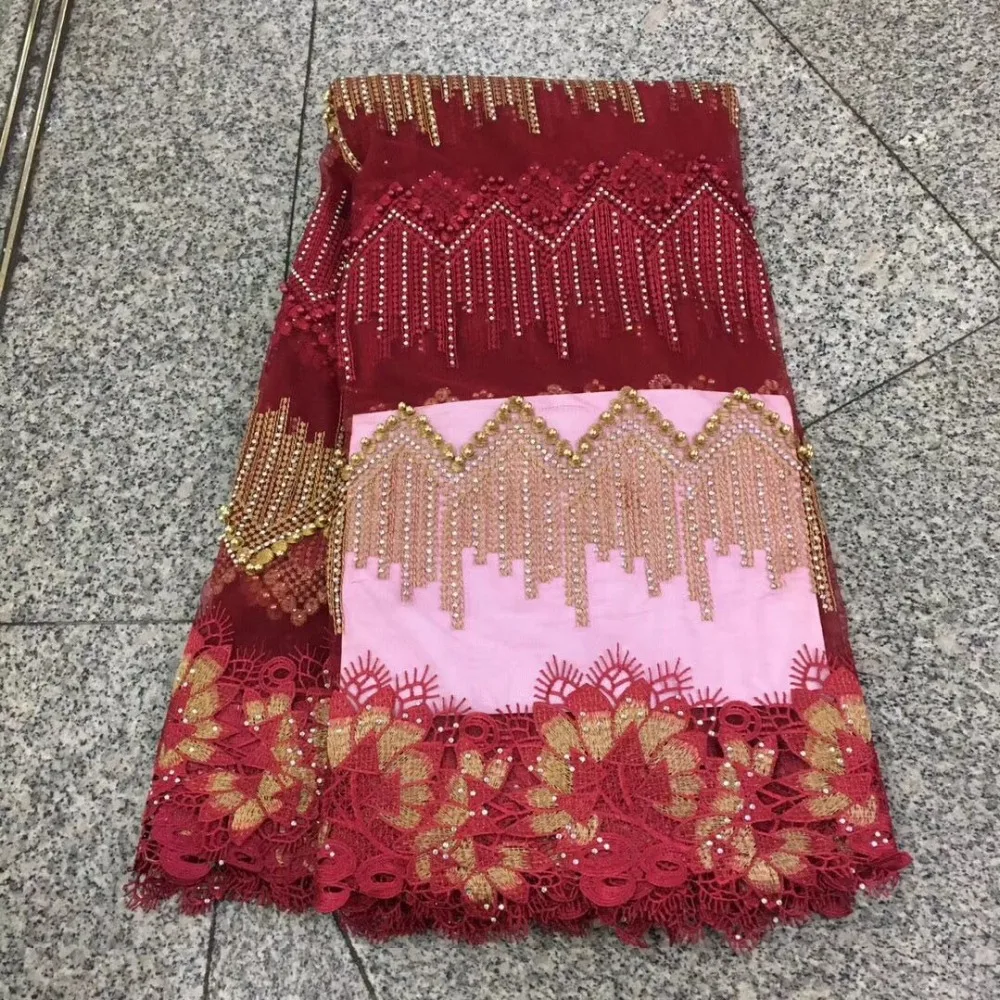 2018 Новый Королевский синий и оранжевый Африканский бисером кружевной ткани для