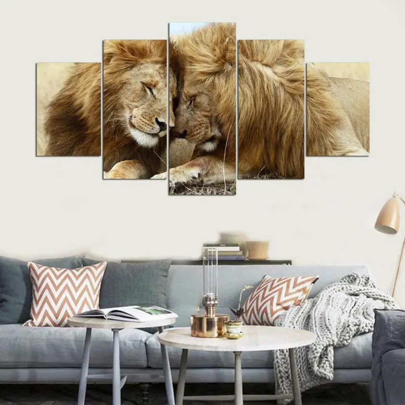 5 панелей современная картина в виде льва HD Художественная печать холст