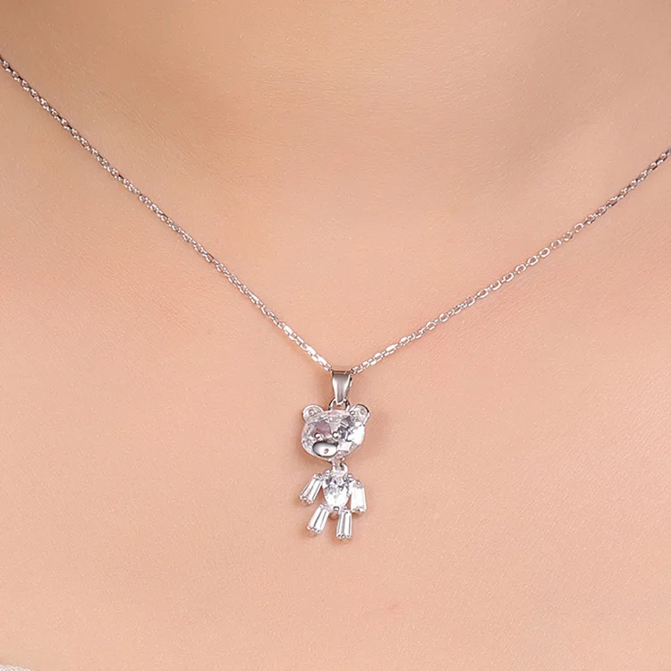 Девушка Стерлингового Серебра 925 Медведь Pattern White Crystal Серьги Ожерелье/Кулон