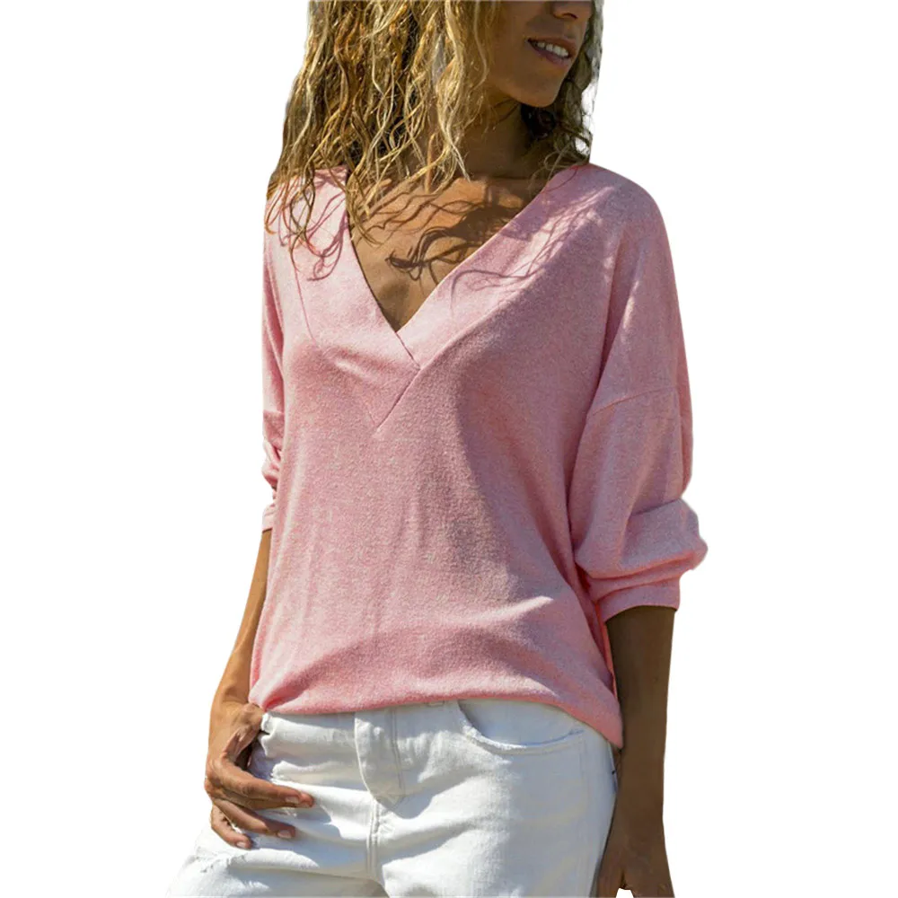 2019 осенний женский сексуальный Свободный джемпер с v образным вырезом и