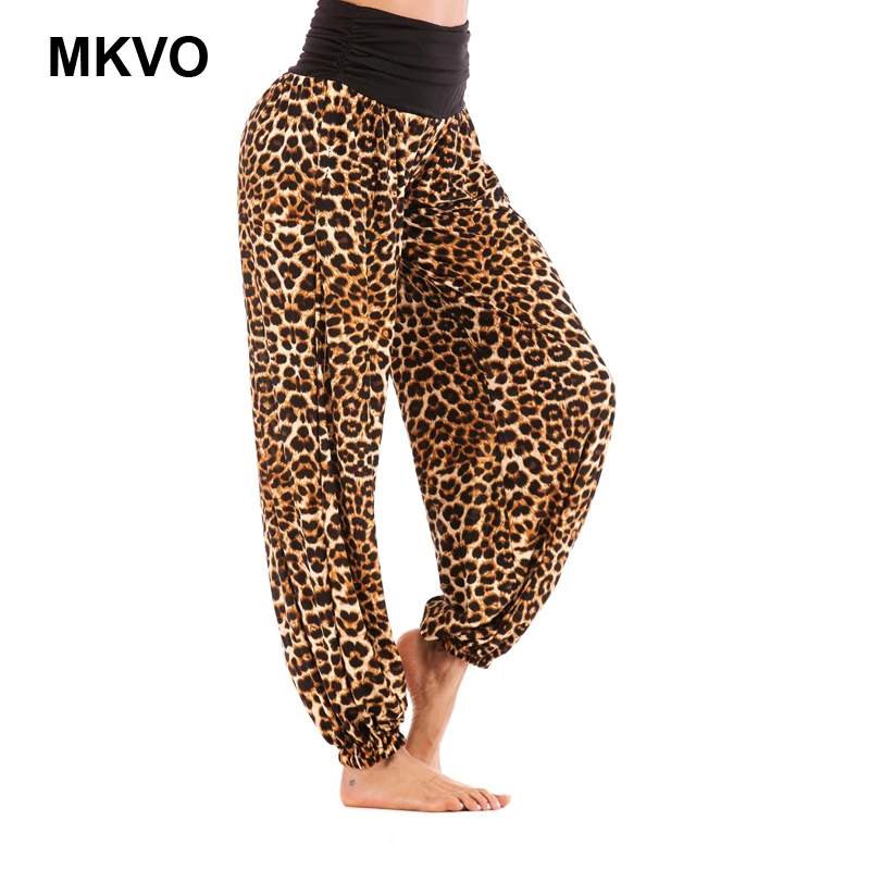 Высококачественные женские брюки boho с леопардовым принтом Стрейчевые высокой