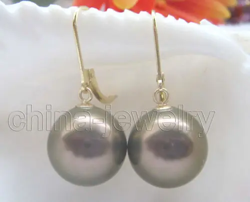 

14mm coffee perfect round south sea shell pearl earring -good gold filled