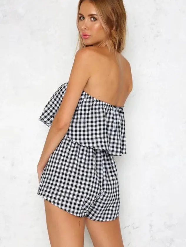 LARRONKETY Designer 2017 Summer Plaid Cotton Polyester Casual Jumpsuits Fashion Vintage Style All Match Playsuits Rompers | Женская