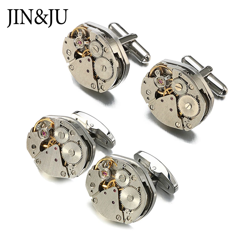 JIN& JU Горячая мужские ювелирные изделия два дизайна запонка с часовым механизмом подвижного стимпанковый механизм часы механизм запонки для мужчин s