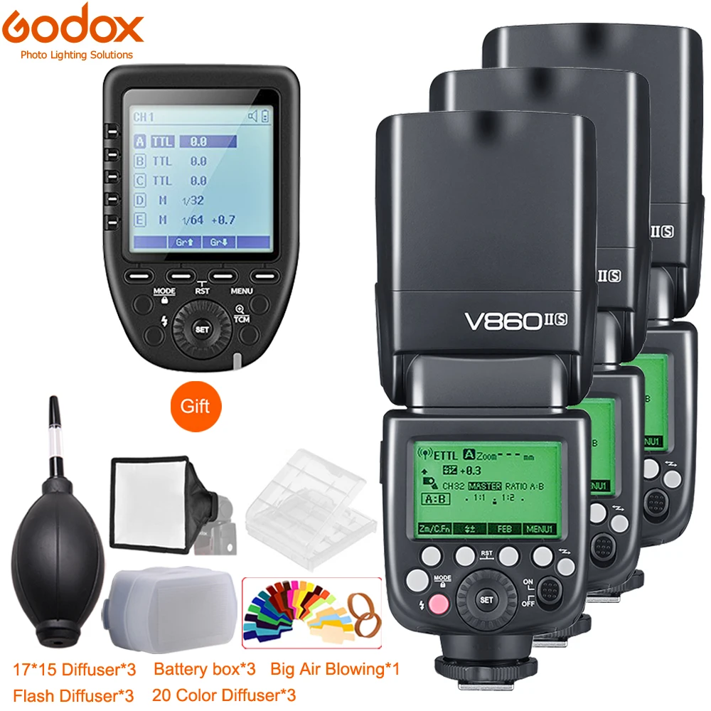 Godox V860II GN60 HSS 1/8000s TTL li ion батарея Flash Speedlite 3 шт. + Xpro передатчик для Canon Nikon Sony Fuji