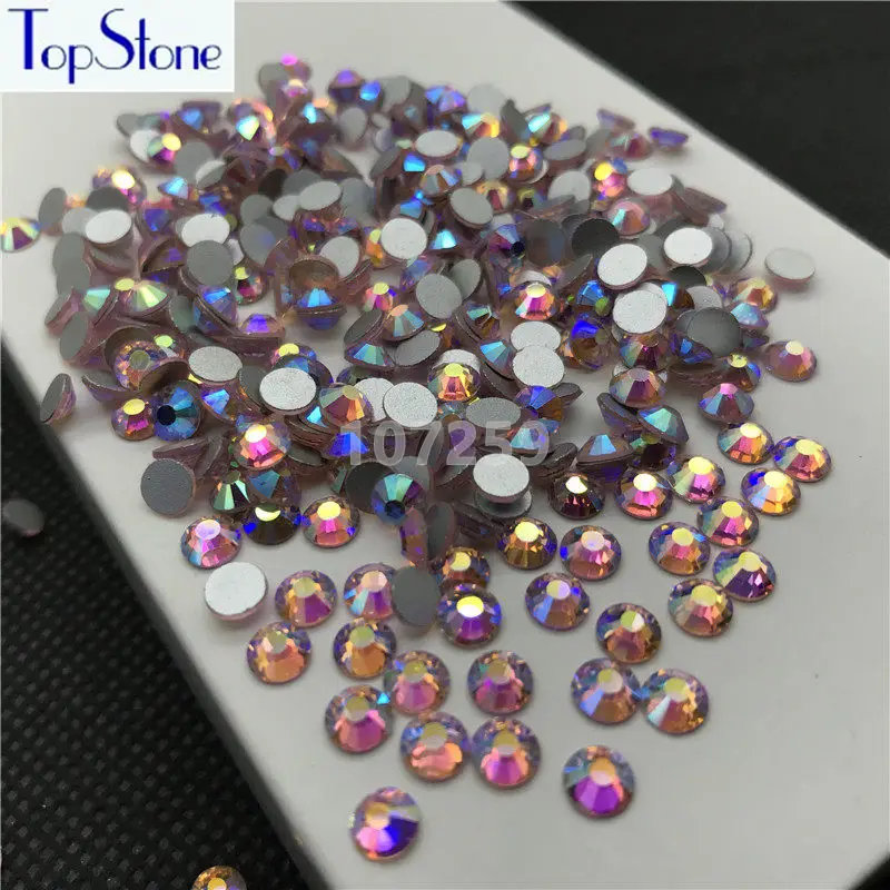 TopStone Lt розовые круглые стеклянные стразы AB цветные с плоским основанием для