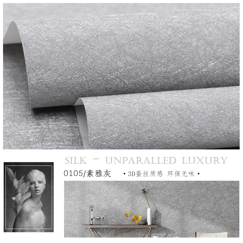 

Modern Simple Silk Wallpaper Plain Pure Color Light Gray Wallpaper Waterproof in Nordic Style Living Room Bedroom Clothing Store