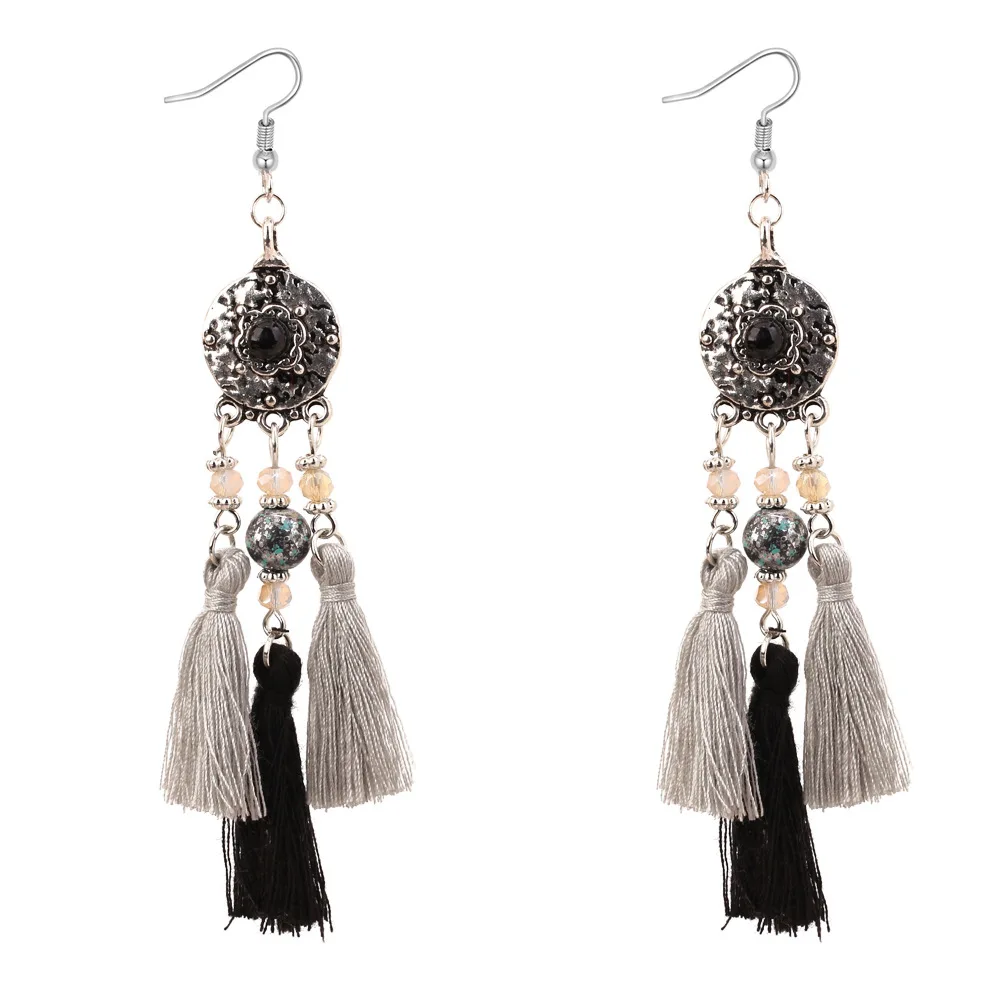 New Ethnic Vintage Boho Round Dangle Tassel Earrings for Women Wedding Party Drop Jewelry |
