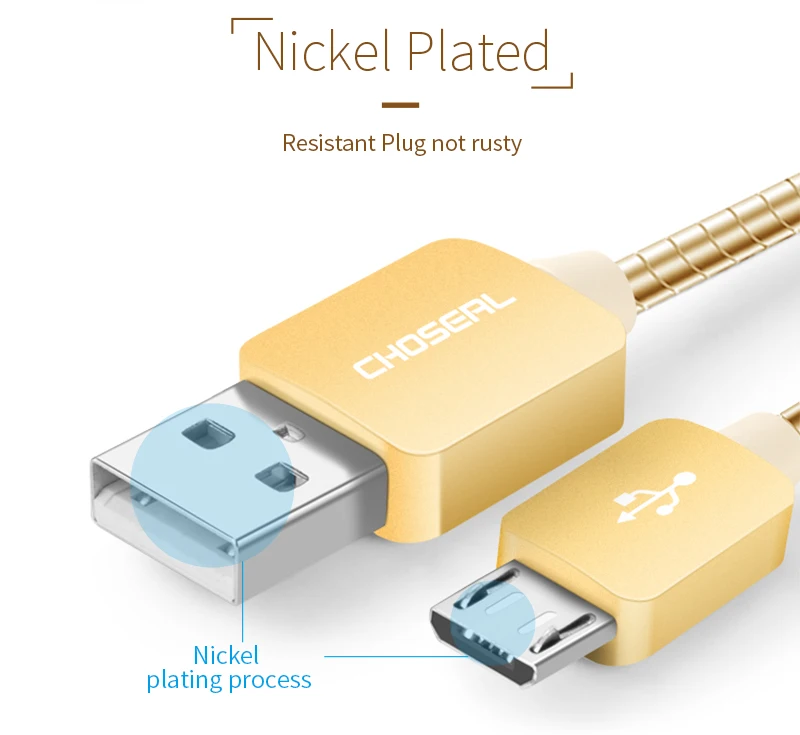 CHOSEAL Кабель зарядного устройства микро-usb металлическая оплетка быстрой синхронизации и зарядки шнур для samsung Android htc, LG Motorola sony Kinle