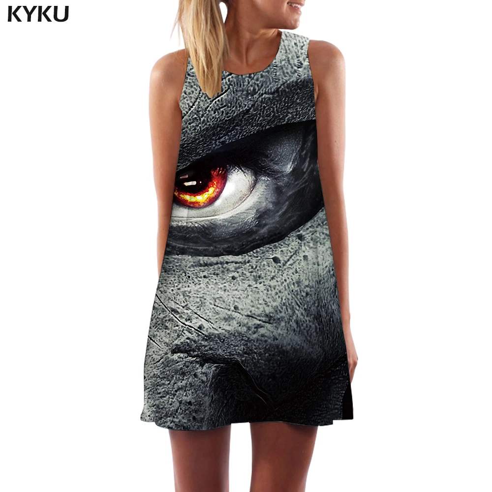 Бренд KYKU, платье с черепом, для женщин, граффити, Vestido, сексуальный черный, косплей, бохо, готический, 3d принт, женская одежда, элегантная