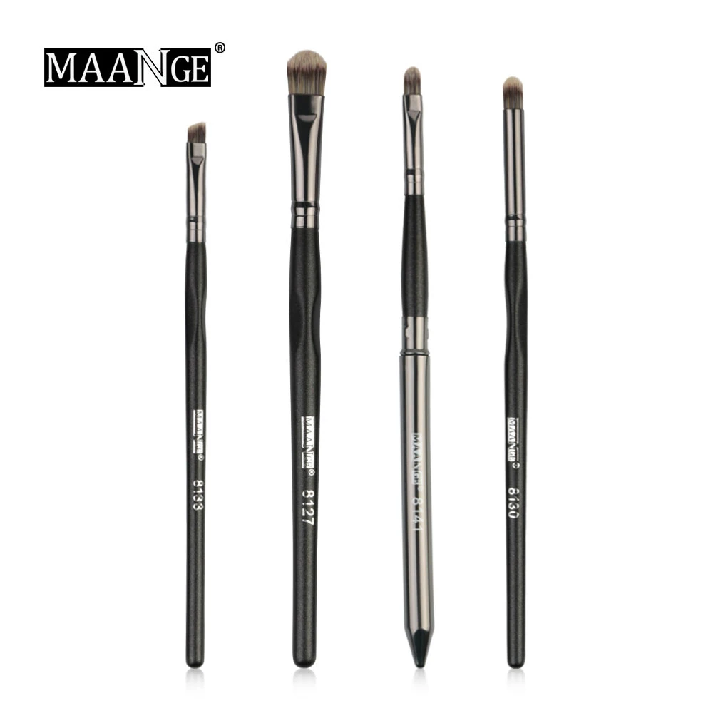 4pcs MAANGE 4/7/10 шт. Pro глаз кисти для макияжа набор деревянной ручкой карандаш для глаз тени для бровей Косметическая кисть для растушевки комплект pincel Maquiagem - Handle Color: 4pcs