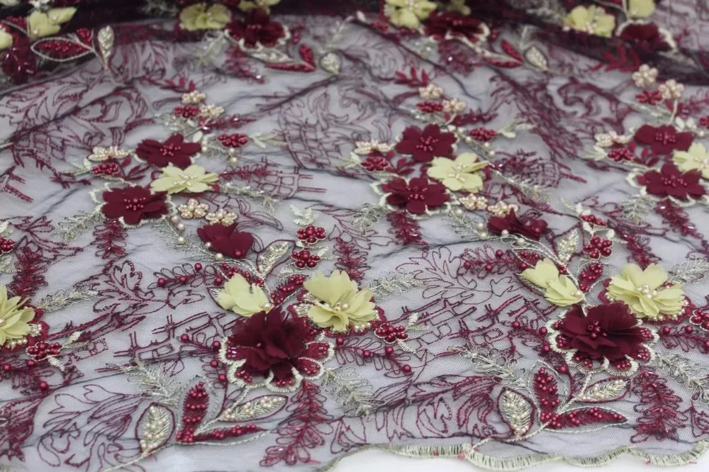 High Quality handmade Nigerian Lace Fabrics With Beaded African French Fabric Embroidered Tulle Mesh | Дом и сад