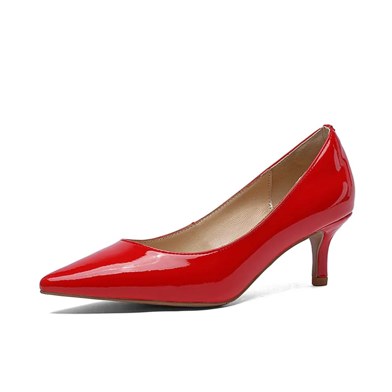red ASUMER/большие размеры 34-45; модные туфли-лодочки; женская обувь; туфли из натуральной кожи с острым носком на высоком каблуке; элегантные свадебные туфли - Цвет: red