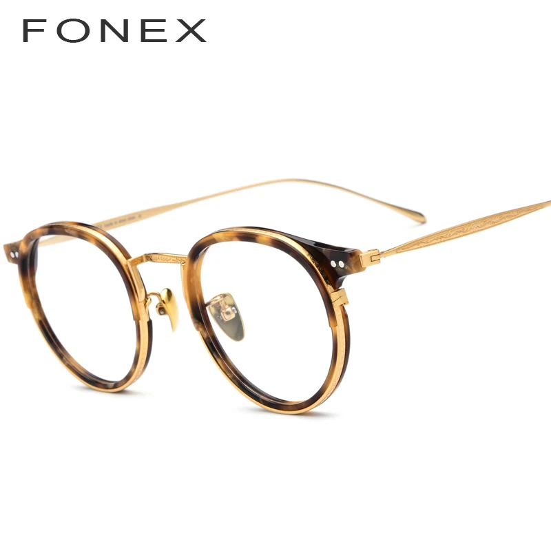 FONEX B титановые оптические очки, оправа для мужчин, винтажные круглые очки по рецепту, женские ретро очки из ацетата для близорукости - Цвет оправы: 1