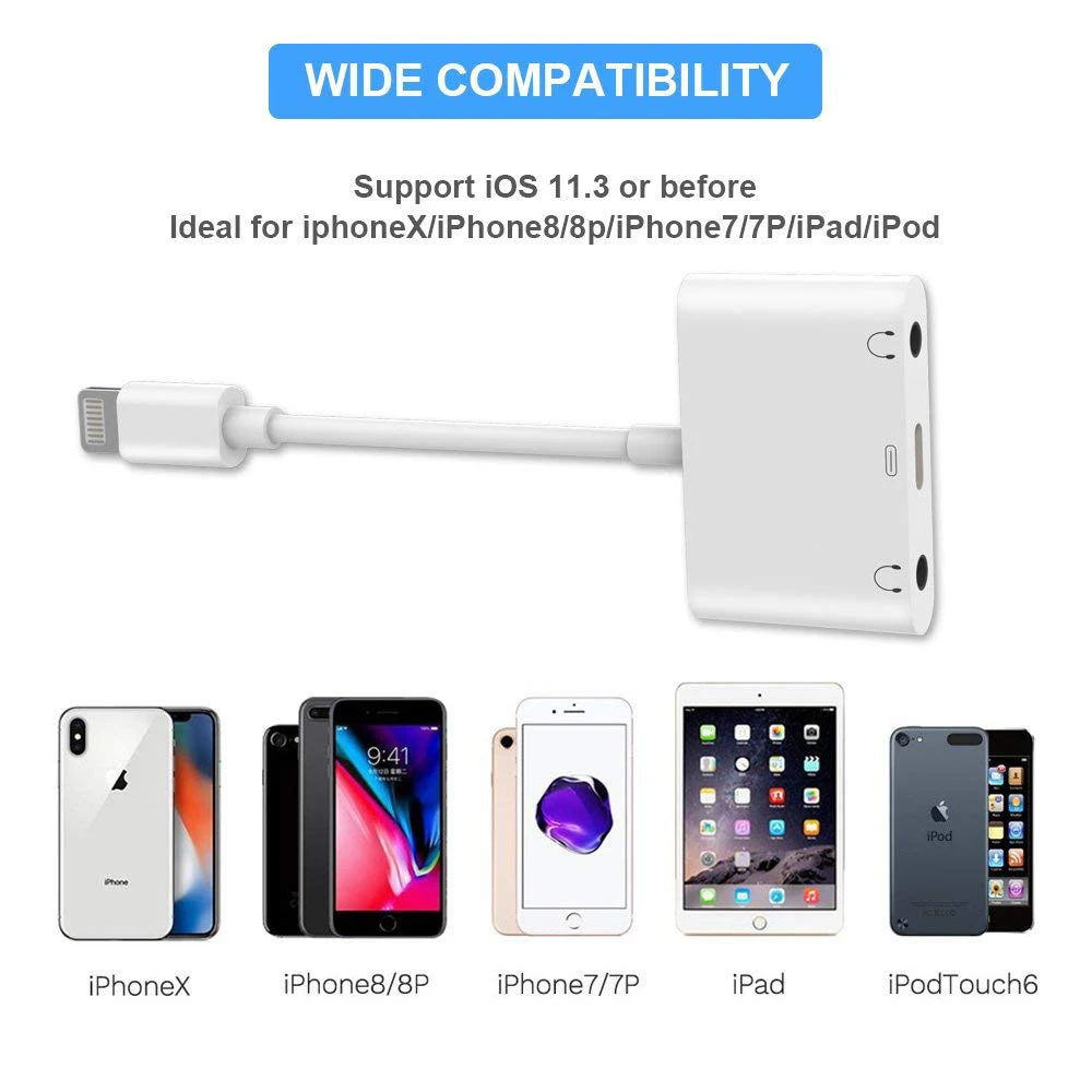 VRURC аудио Зарядное устройство адаптер для Apple Lightning to 3 5 мм двойной наушников iPhone X 8