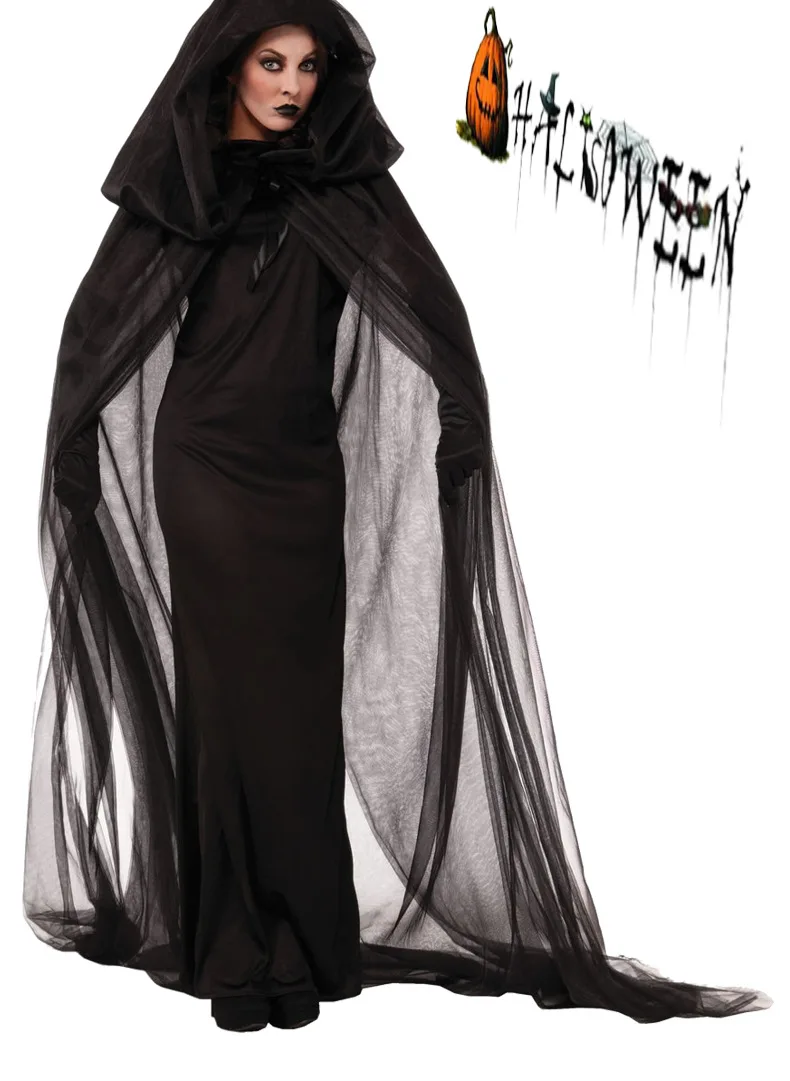 Женский костюм на Хэллоуин черный ведьмы для вечеринки большие размеры - Фото №1